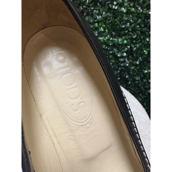 Tods Square Toe Kitten Heel Pumps black white stitch size 6.5 - Picture 10 of 13